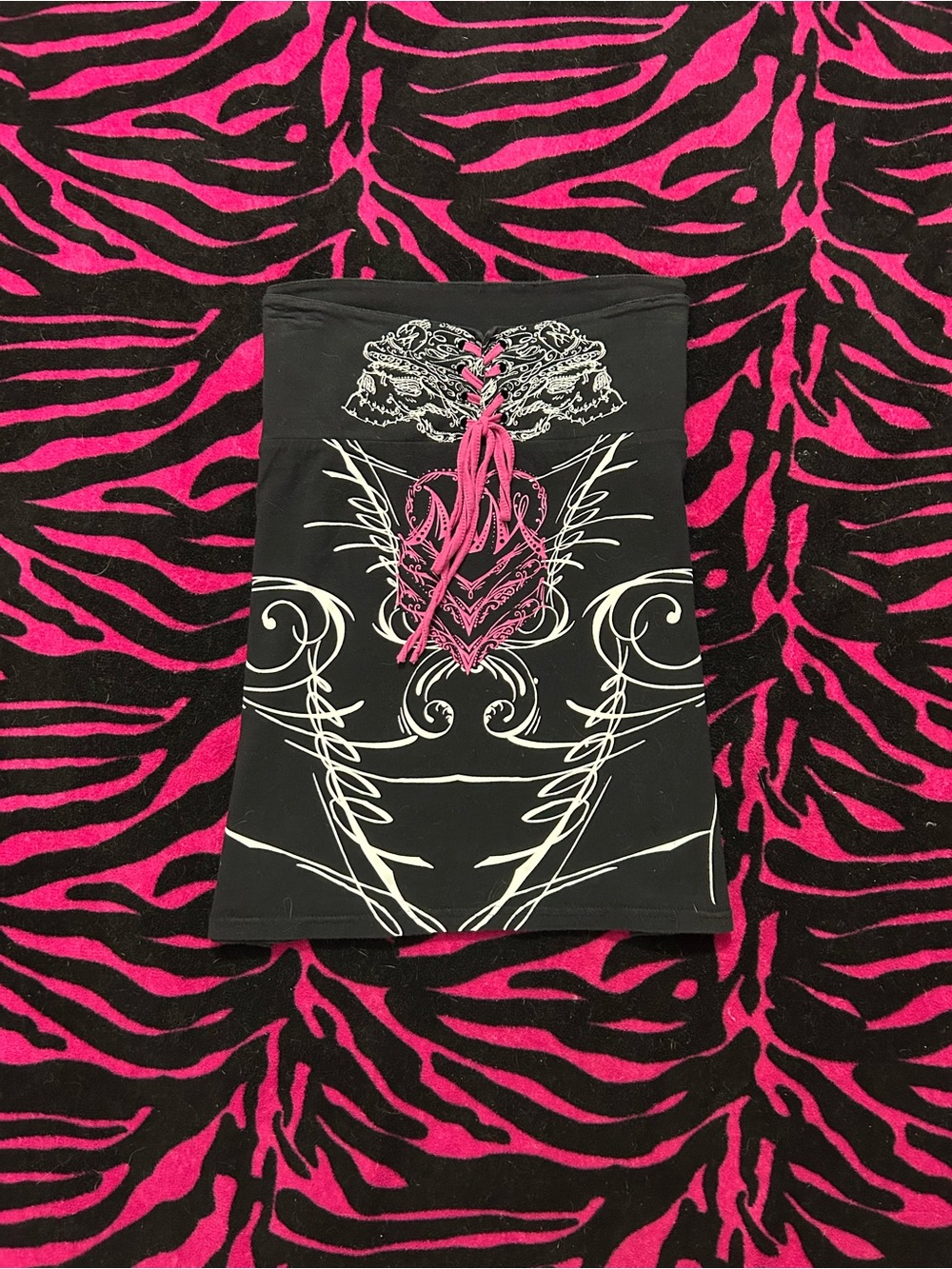 Y2k Vintage Grunge Goth rare Metal Mulisha Tube Top Lace Up Heart